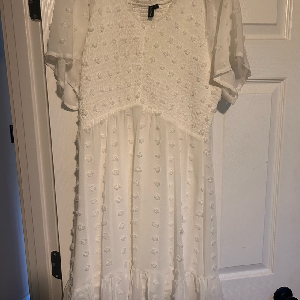 White Textured Midi Dress
